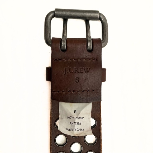 J Crew Brown Leather Grommet Nickel Hardware Belt Womens SZ S Edgy Punk Grunge - Picture 10 of 12